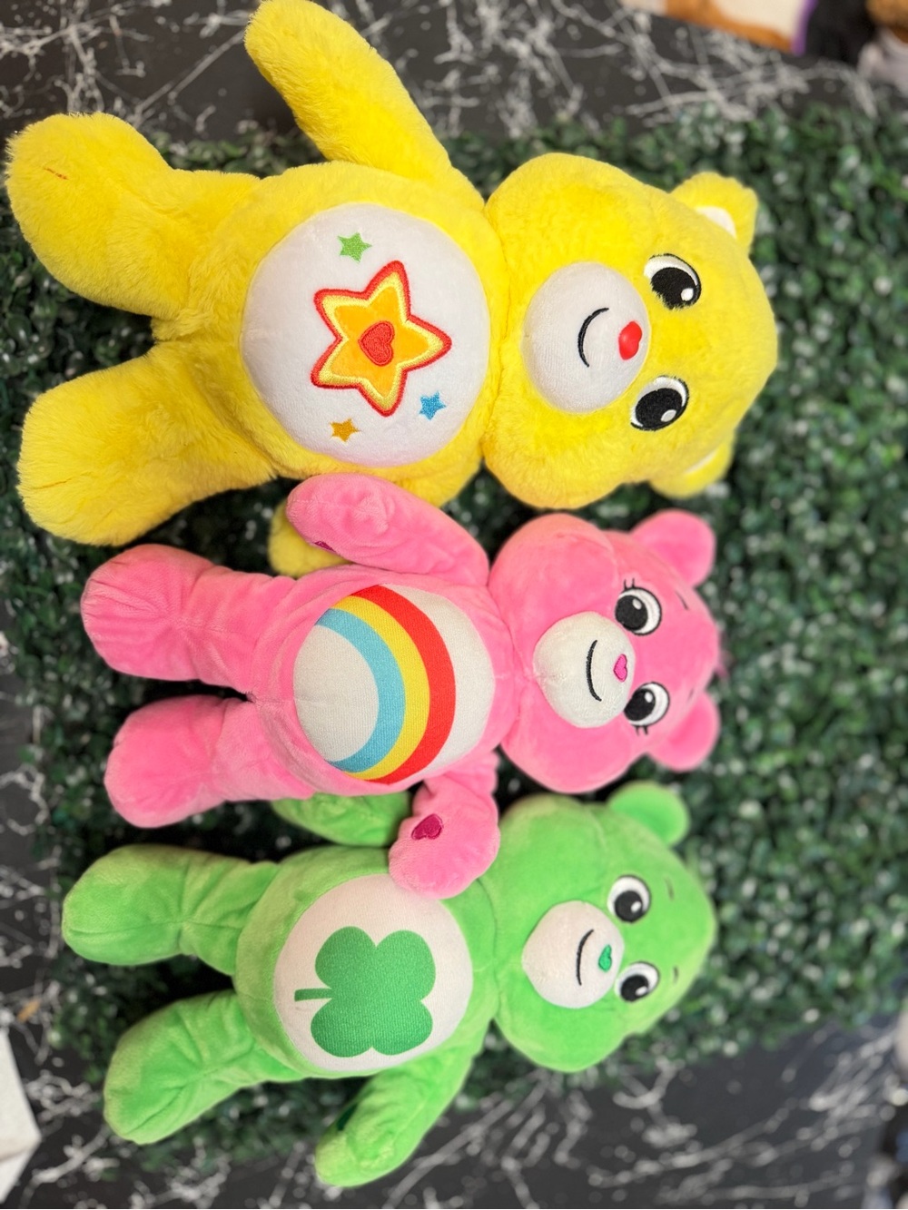 Care Bears Plush Trio - Yellow Star, Pink Rainbow, Green Shamrock